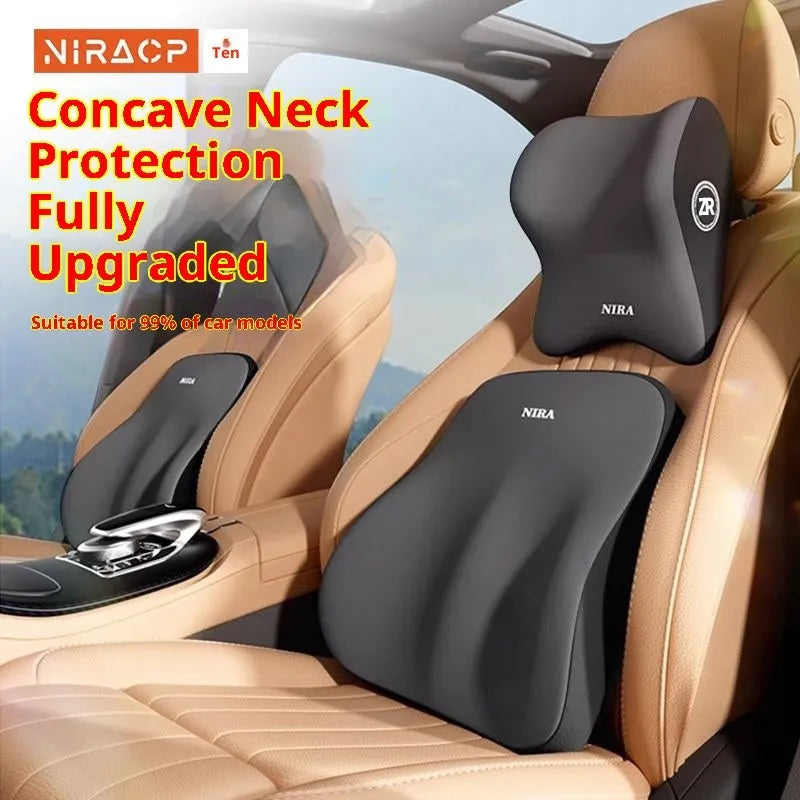 Memory foam headrest and lumbar support cushion set for car, available in black, pink, blue, gray, coffee, dark gray