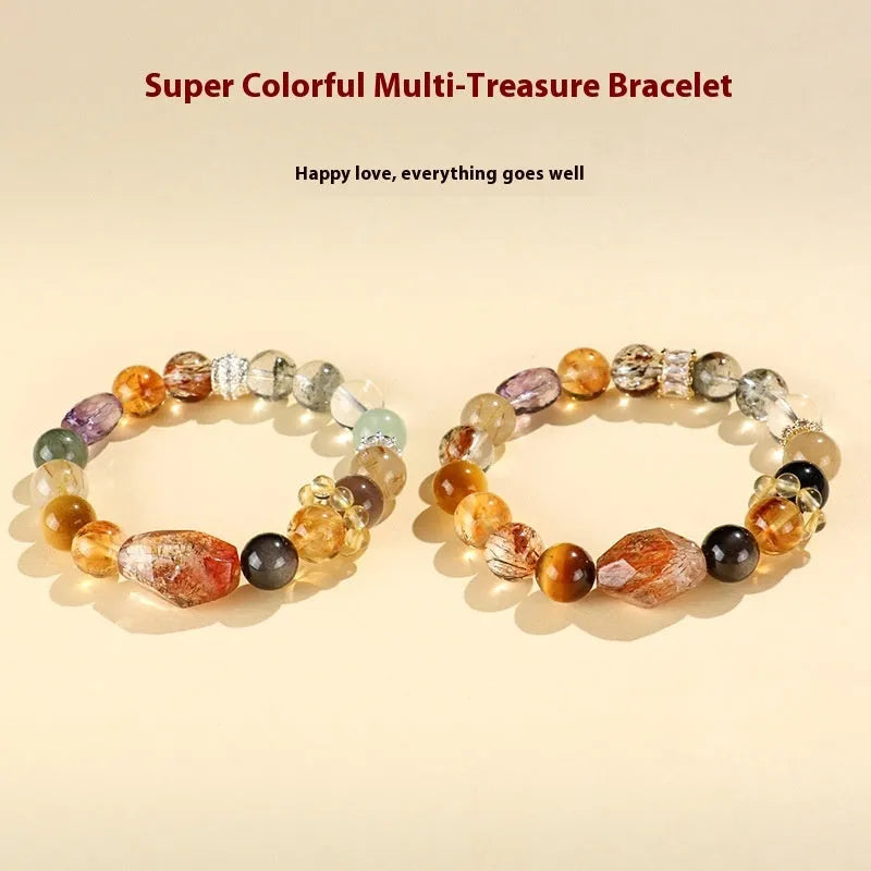 Natural crystal bead bracelet for women with string beads in Duobao and black gold crystal variations