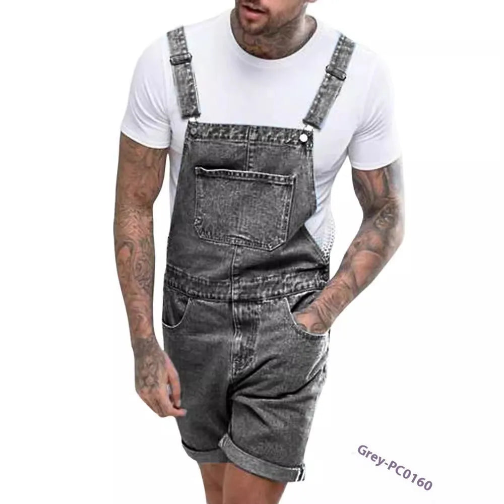 Youth casual denim suspender pants with straight-leg cut and suspenders in black colour option