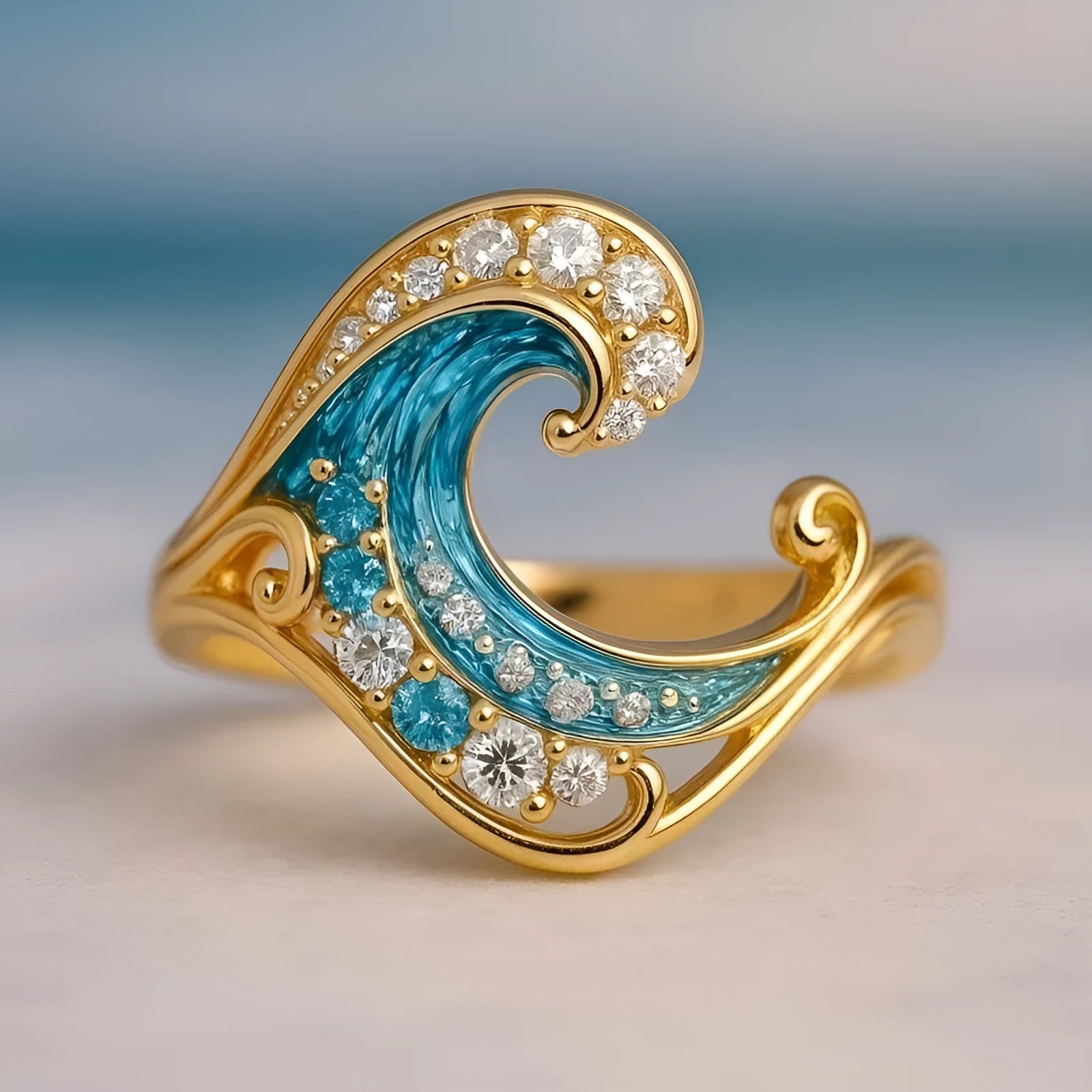 Gold creative ring with micro inlay texture on zinc alloy, available in women's sizes 6-10