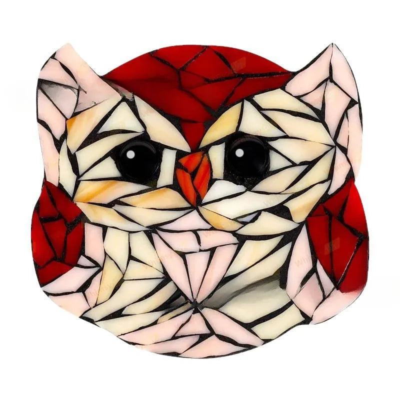 Owl glass mosaic ornament with multicolored hand-cut tiles