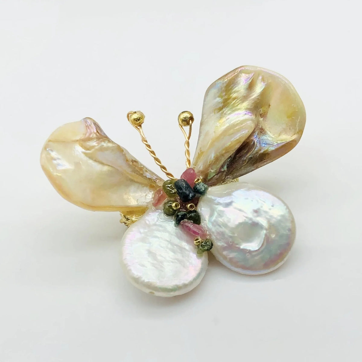 Handwoven epoxy shell butterfly brooch in light brown, handmade, original design, for women