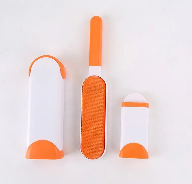 Blue reusable pet hair removal brush with self-cleaning base for furniture and upholstery.