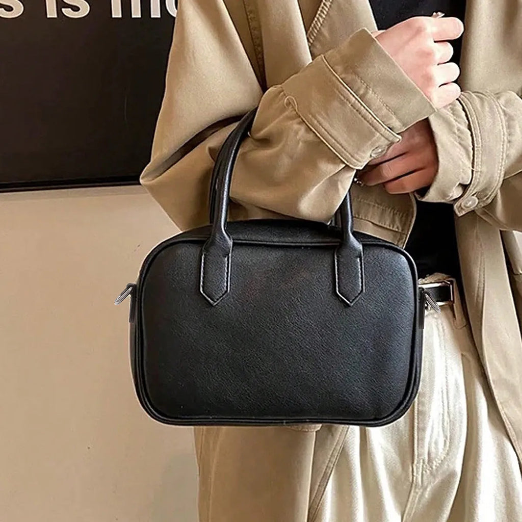 Retro small square messenger bag in black or coffee colour with single shoulder strap