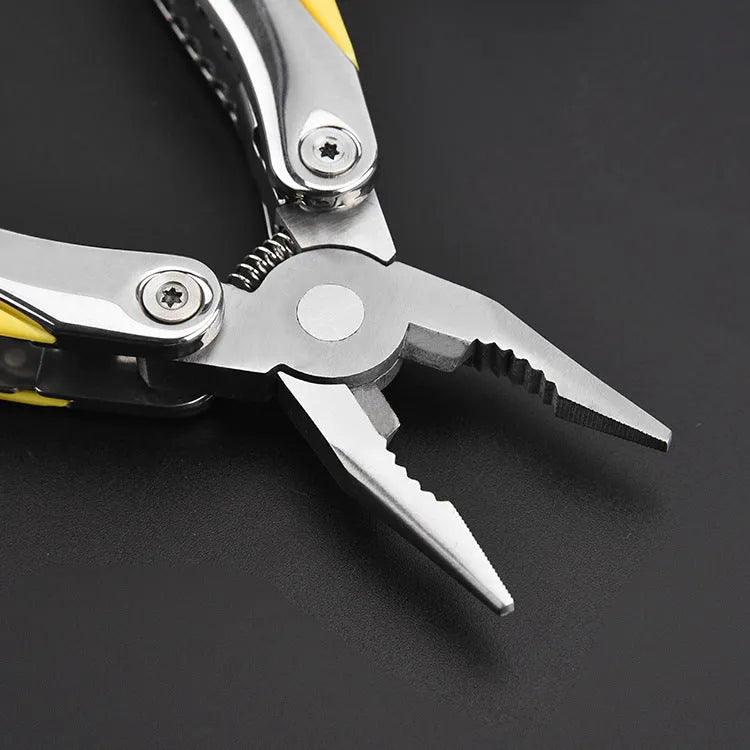Foldable stainless steel 3CR13 multi-function pliers, 15.8cm full length, with tail lock and 600D nylon bag