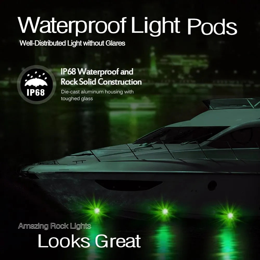 Eight-piece undercarriage LED atmosphere light set with RGB colours, die-cast aluminium housing, and CREE lamp beads for off-road vehicles