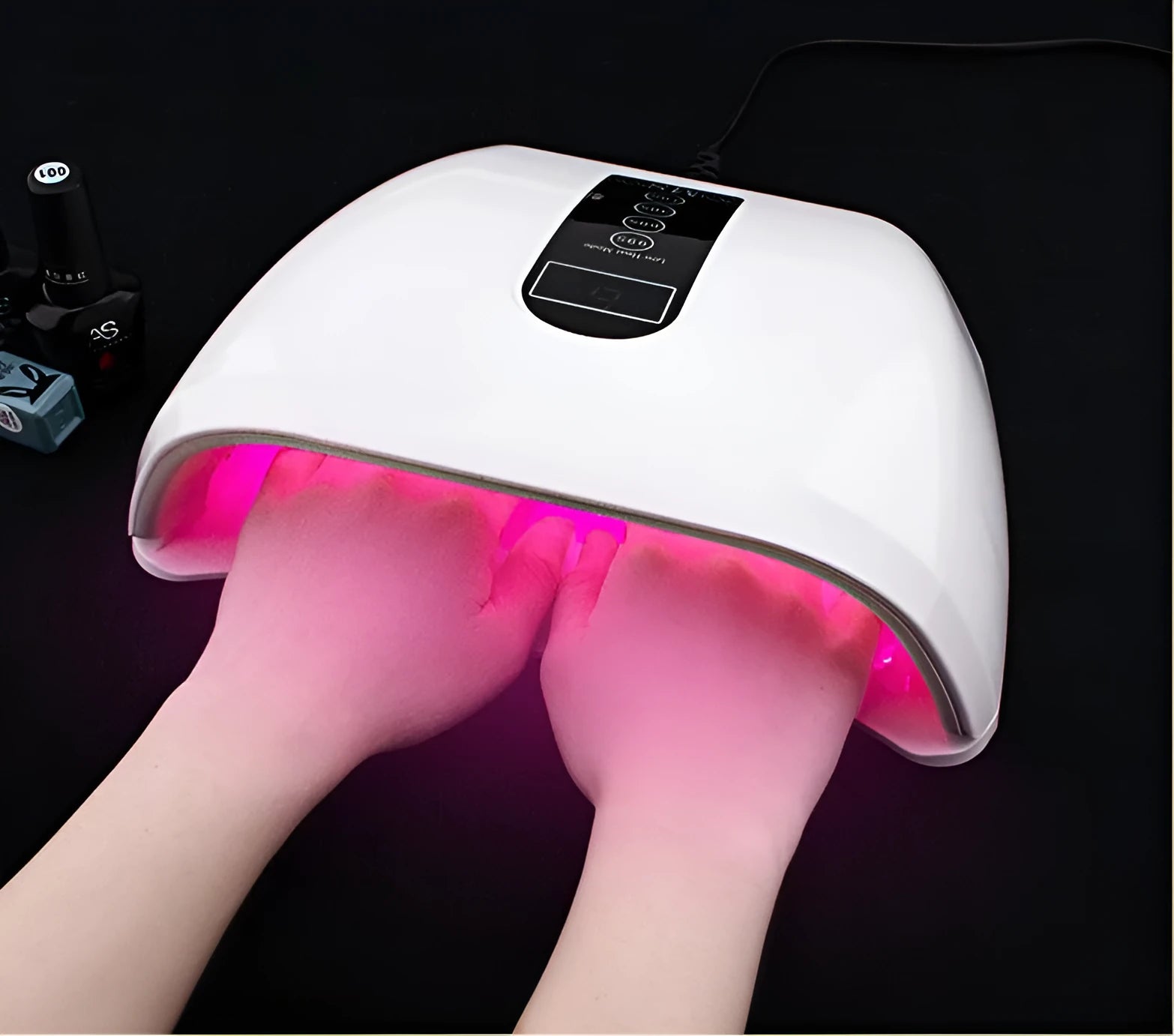 White 96W LED nail dryer with infrared sensor and removable base tray for gel polish curing