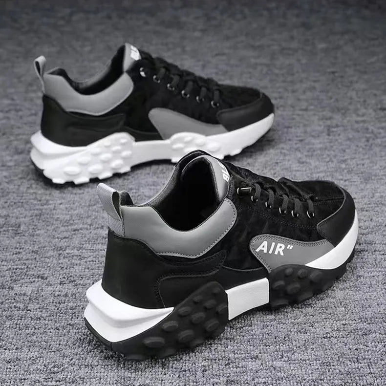 Men's breathable lightweight non-slip running shoes with artificial leather and fabric upper, low top design