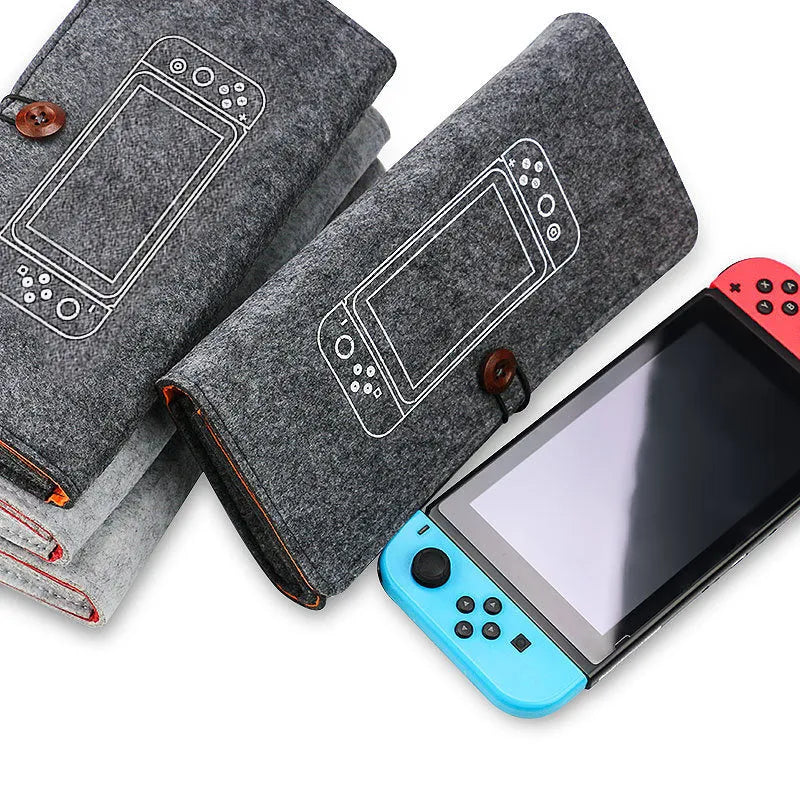 Black felt pouch for Nintendo Switch with game card slots and double layer storage design
