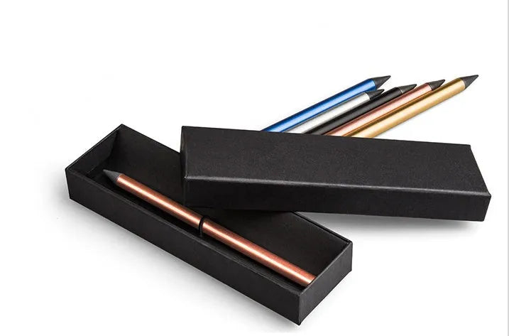 Silver Inkless Metal Pen with 0.5mm alloy nib, presented in box with spare nib and pen bag.