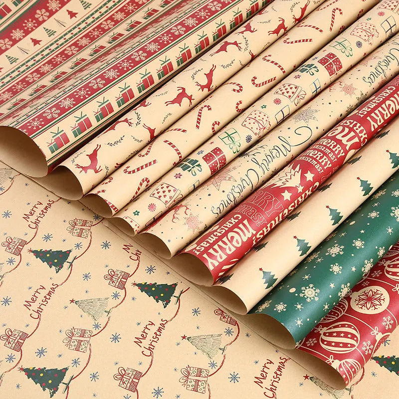 Thickened kraft wrapping paper sheet with Christmas reindeer design, 50x70cm, for gift wrapping