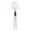 White digital kitchen spoon scale with LCD display showing weight measurement