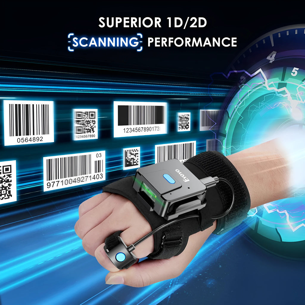 Portable wrist-mounted Bluetooth barcode scanner with laser scanning technology
