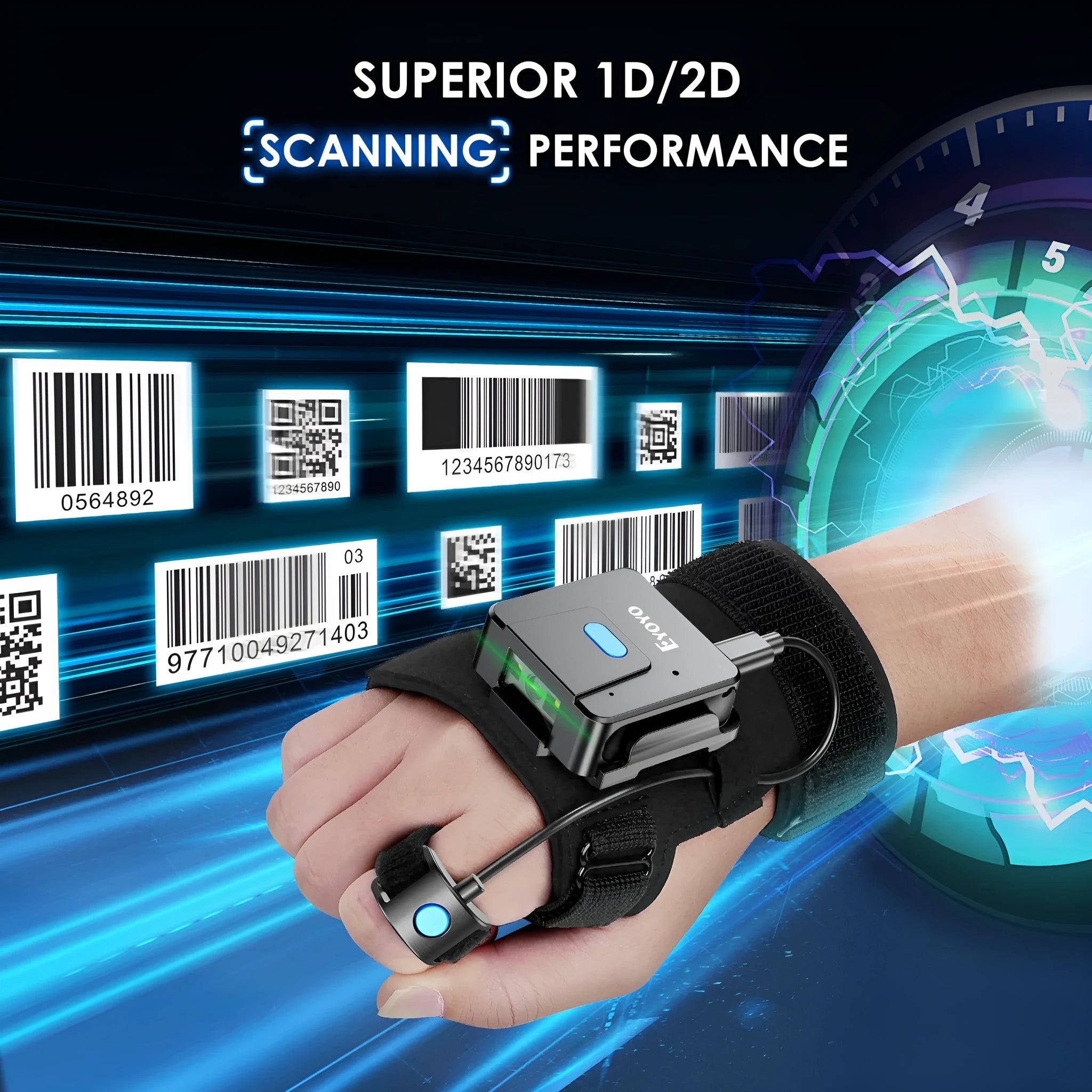 Portable wrist-mounted Bluetooth barcode scanner with laser scanning technology
