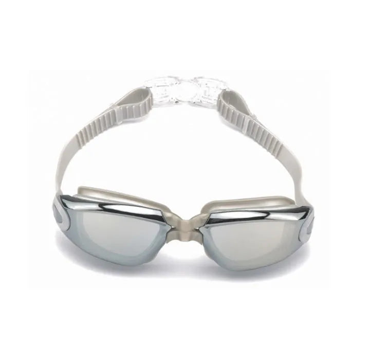 Swimming goggles with HD plating polycarbonate anti-fog lens and silicone seal in black