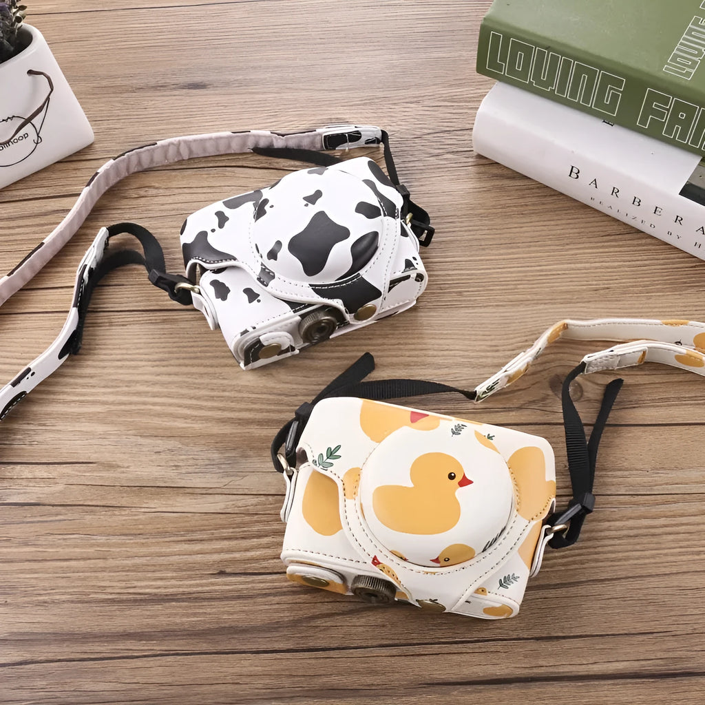 Imitation leather crossbody card camera bag in black with wear-resistant anti-seismic protection for home storage