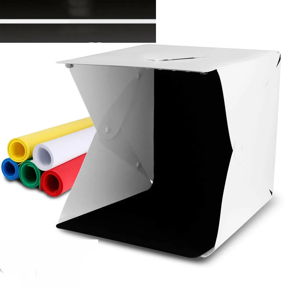 Mini folding studio set with dual LED light bar and six coloured background cloths, 40x40x40cm