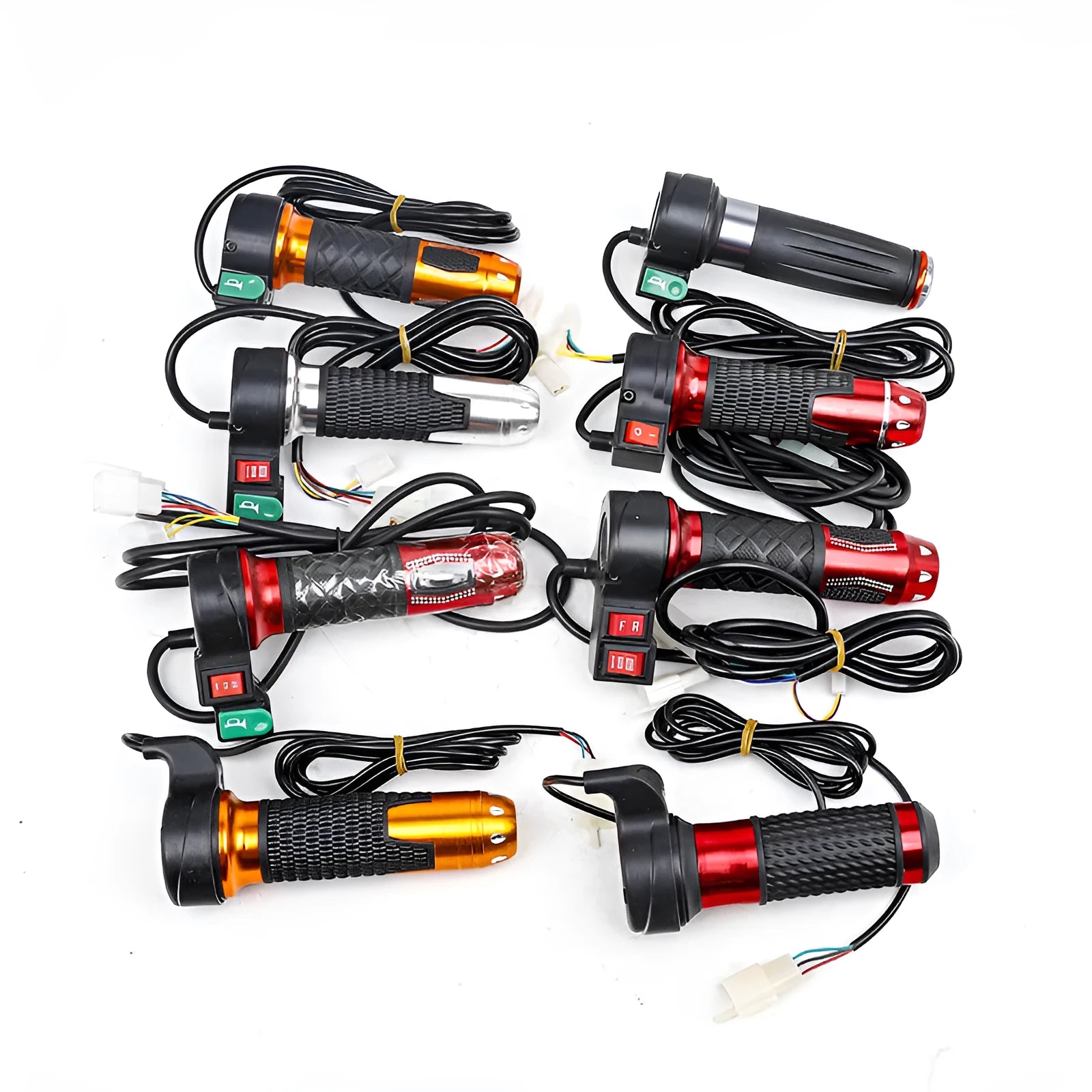 Three-speed rotating plastic handle for three-wheel electric vehicle acceleration control, with 3-wire plug connector.