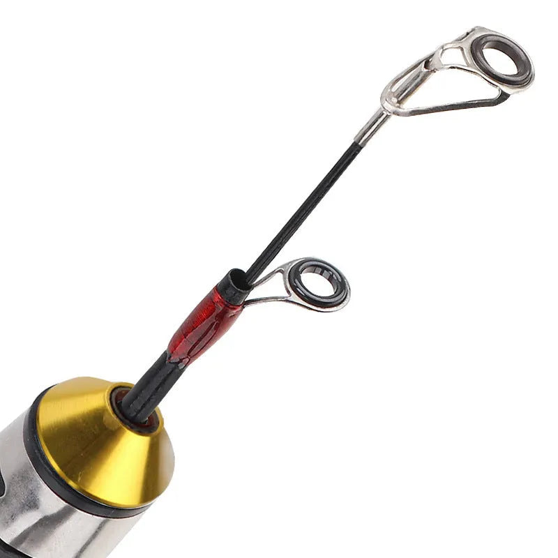 Ice fishing retractable rod with wood grain finish, 0.6m collapsed length, carbon coated