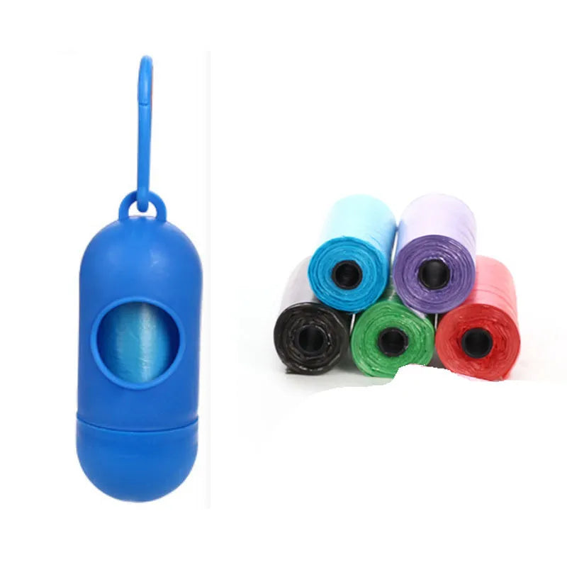 Roll of plastic dog poop bags in assorted colours, size 22.5 by 30 centimetres.