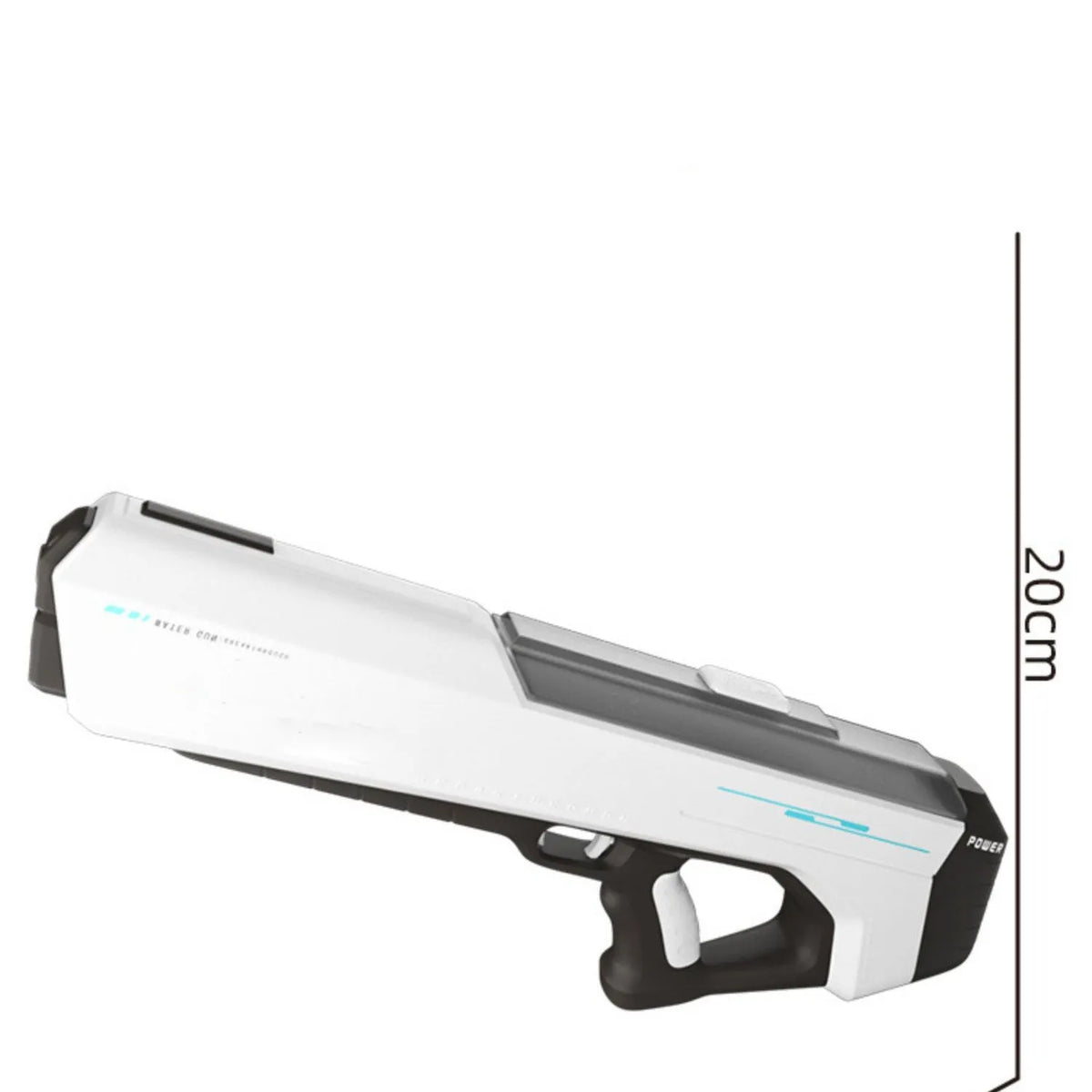 Fully electric water gun in sky blue with automatic water intake and 12m range for summer play