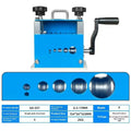 SD-017 manual wire stripping machine tool on a workbench, showing adjustment for cable diameter.