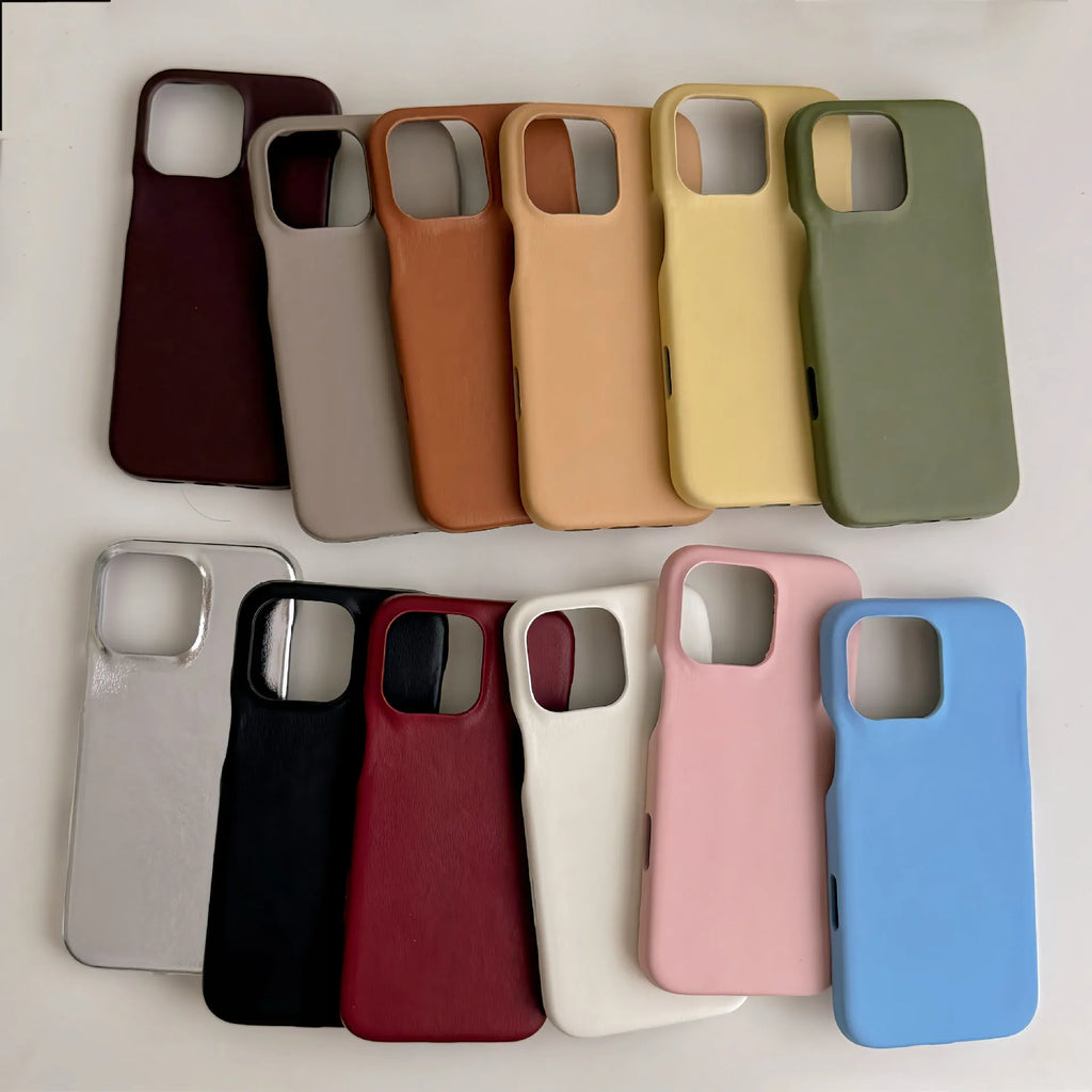 Retro leather iPhone case in solid black with embossed texture, compatible with iPhone 15 and 16 models.