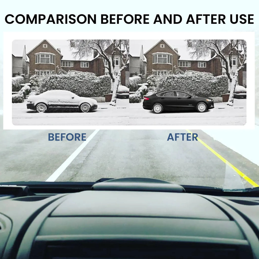 Black portable car deicer and charger unit measuring 5.5 by 2.3 centimetres