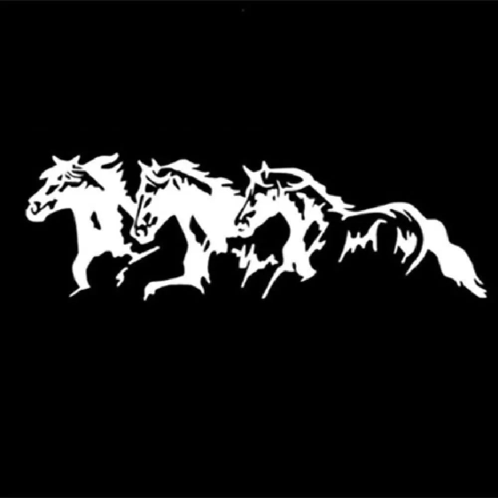 Black, white, red, and blue Three Horses vehicle decal sticker measuring 25 by 8 cm.