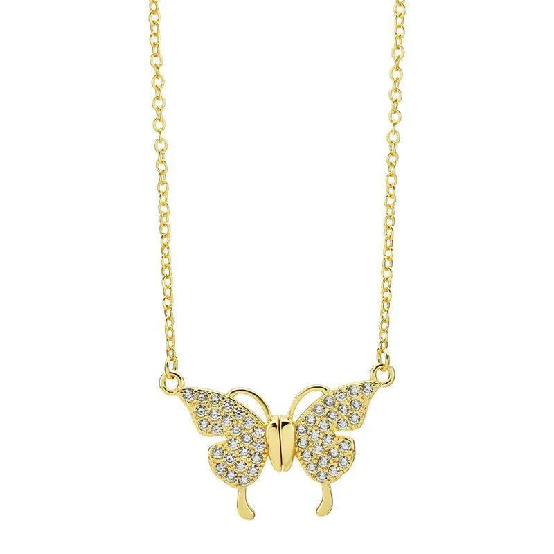 Women's magnetic snap butterfly necklace with twisted chain in gold or silver colour