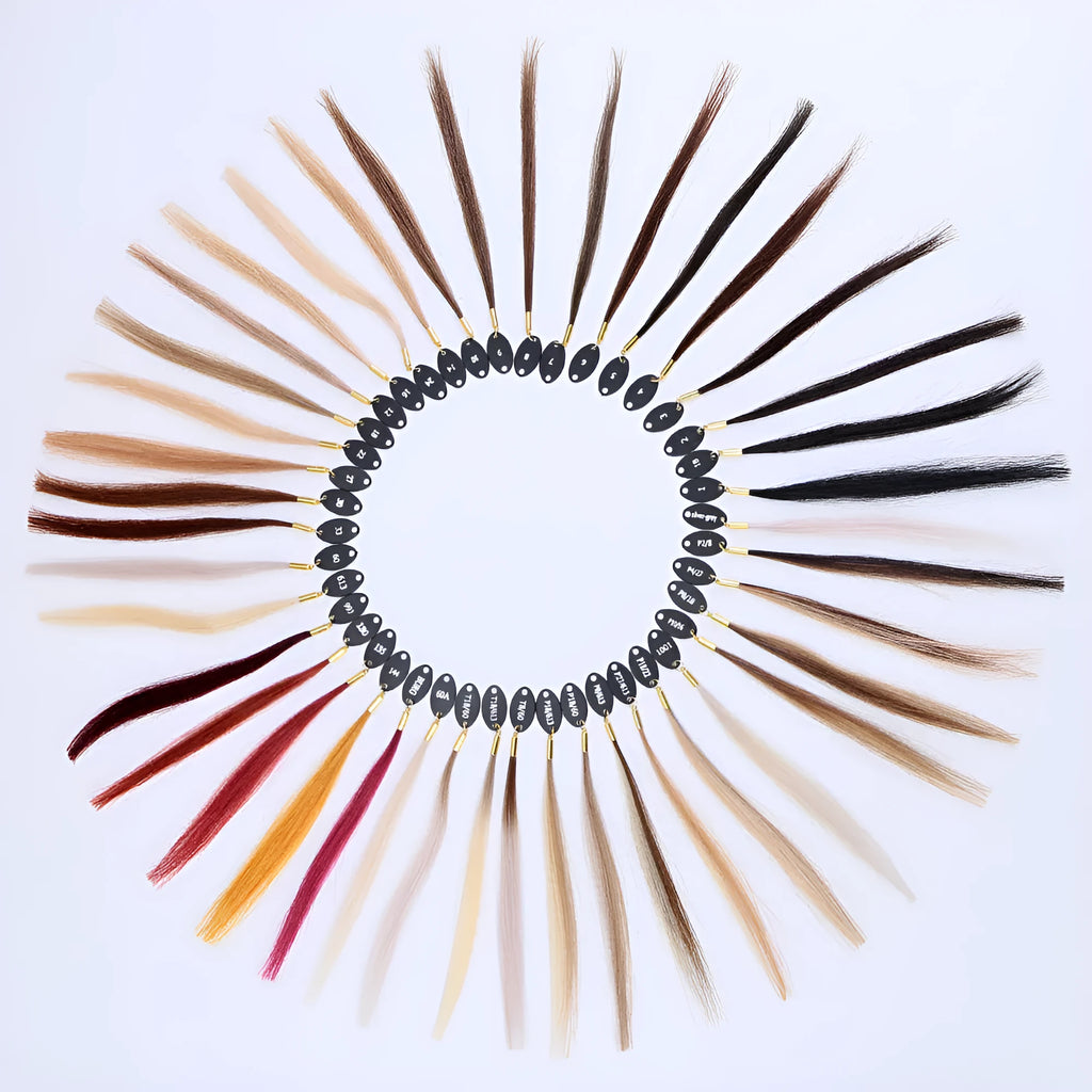 Hand-woven human hair colour board for hairdressing, available in 31, 42 or 48 colours