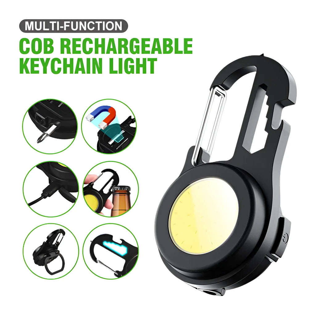 6 IN 1 mini keychain lamp with COB light, magnetic base, and bottle opener in aluminium alloy