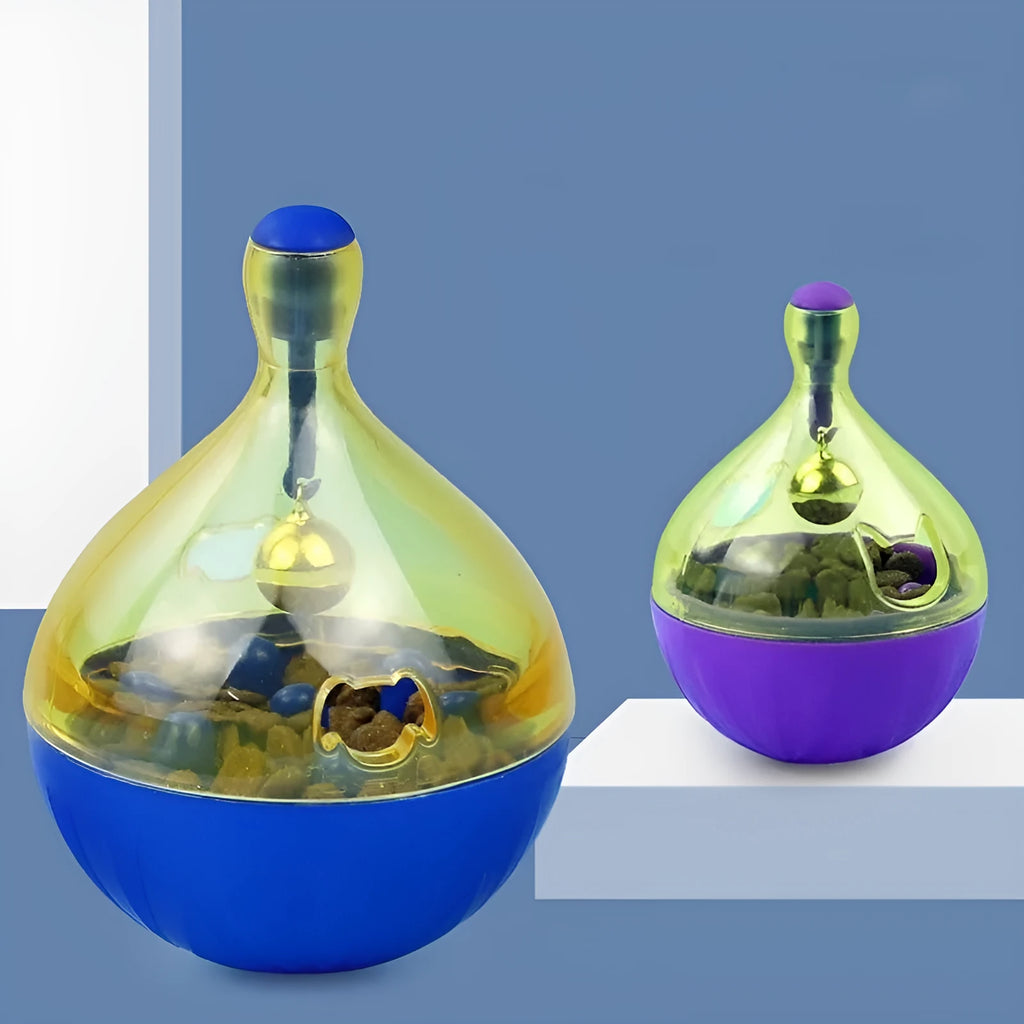 Plastic pet toy tumbler food dropping ball in bone shape, cat small size, or large size for dogs