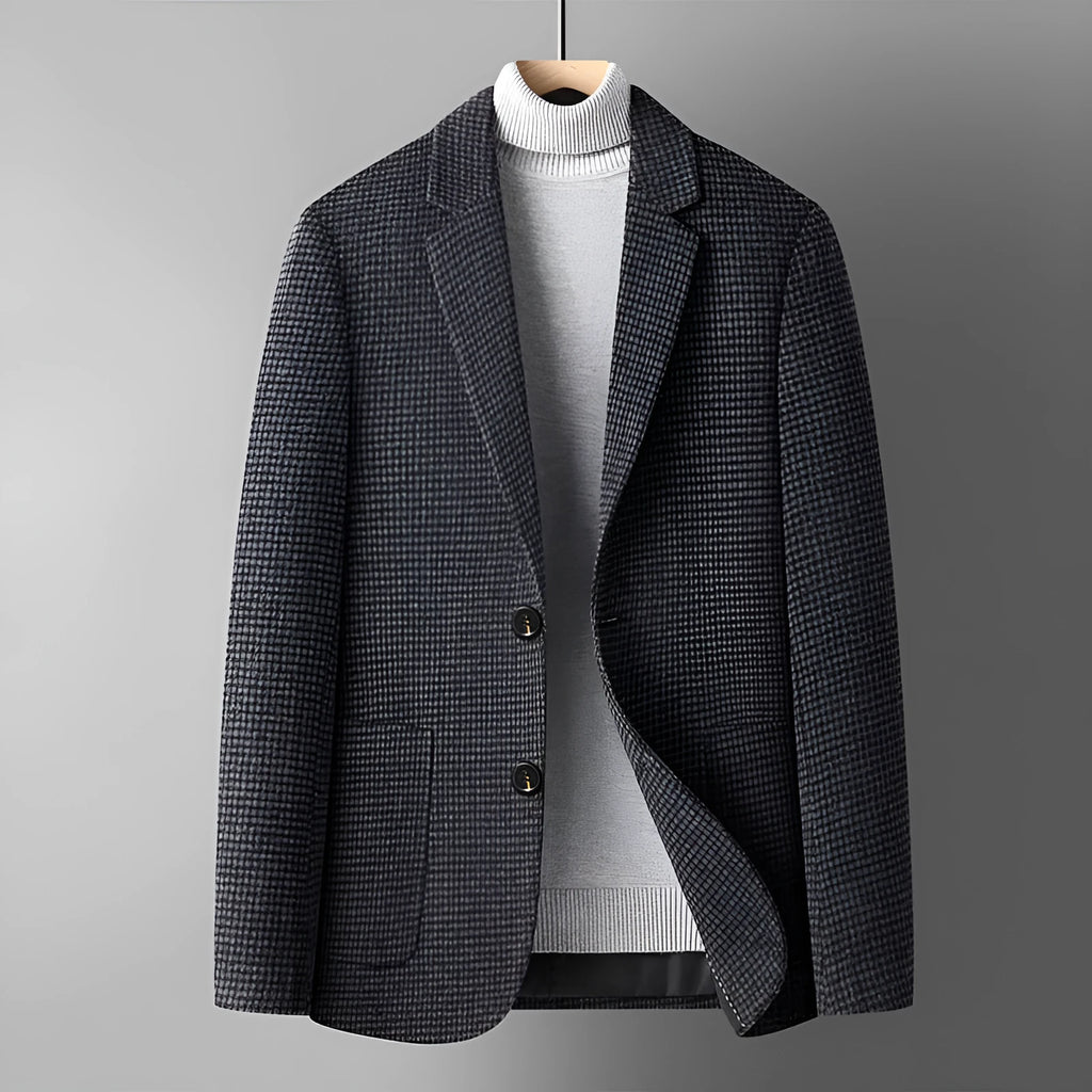 Men's solid colour short wool woolen suit jacket in slim fit, available in black, grey, camel, and houndstooth, sized M to 4XL