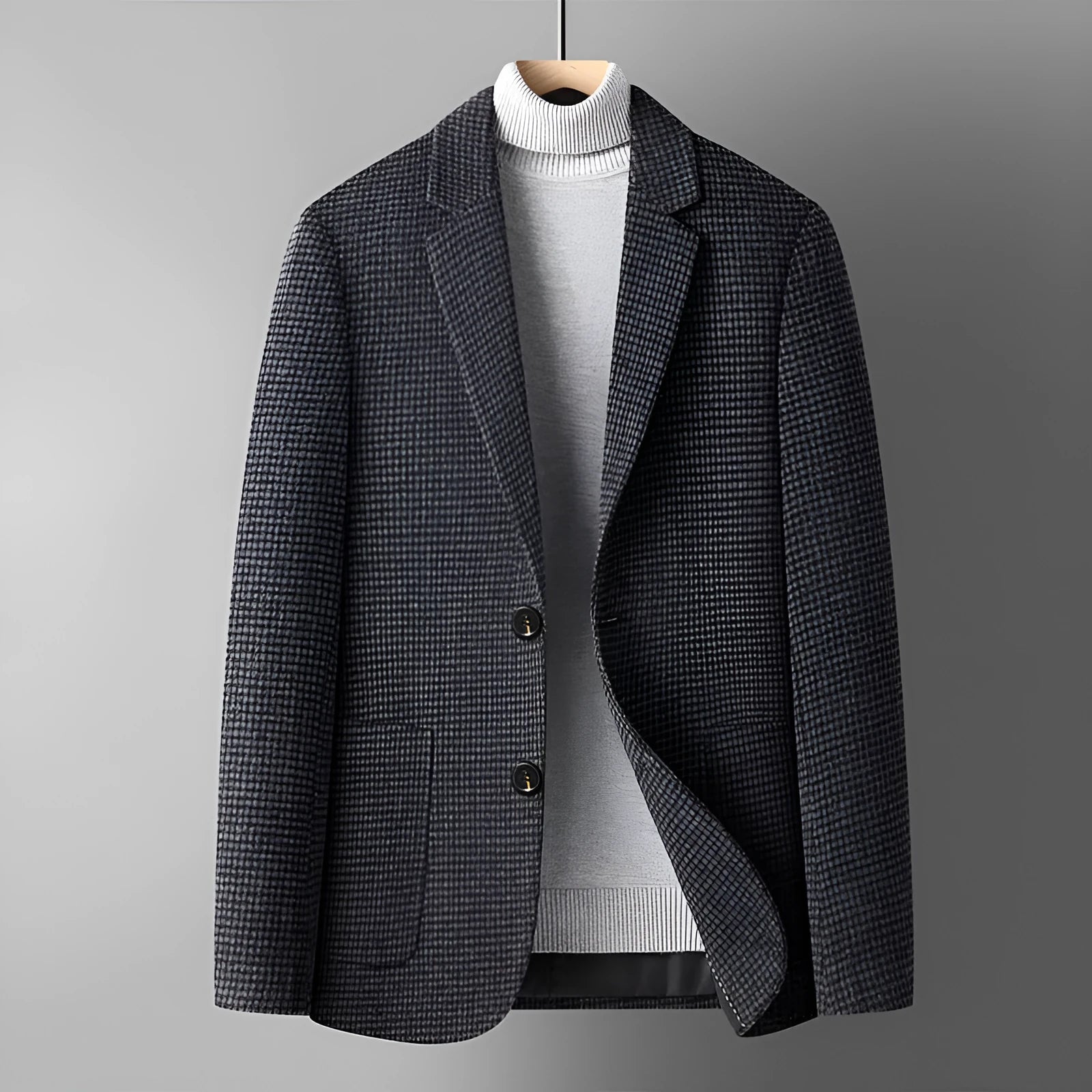 Men's solid colour short wool woolen suit jacket in slim fit, available in black, grey, camel, and houndstooth, sized M to 4XL