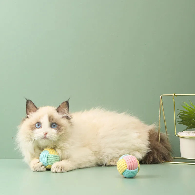 Handmade cotton plush cat hair ball toy for teeth grinding and interactive play
