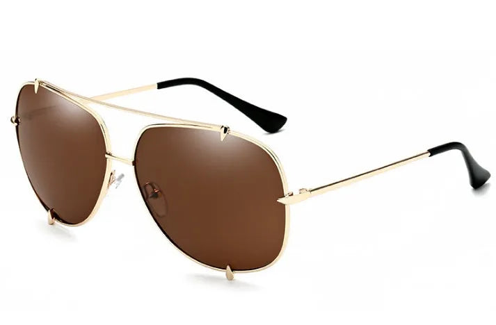 Metal frame UV400 sunglasses with wolf claw rivet, gold frame with black mirror lens, for men and women
