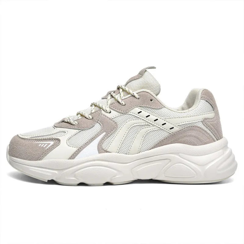 Fashionable all-match platform shoes with suede PU leather upper, flat heel, round toe, in beige and black, sizes 36-46