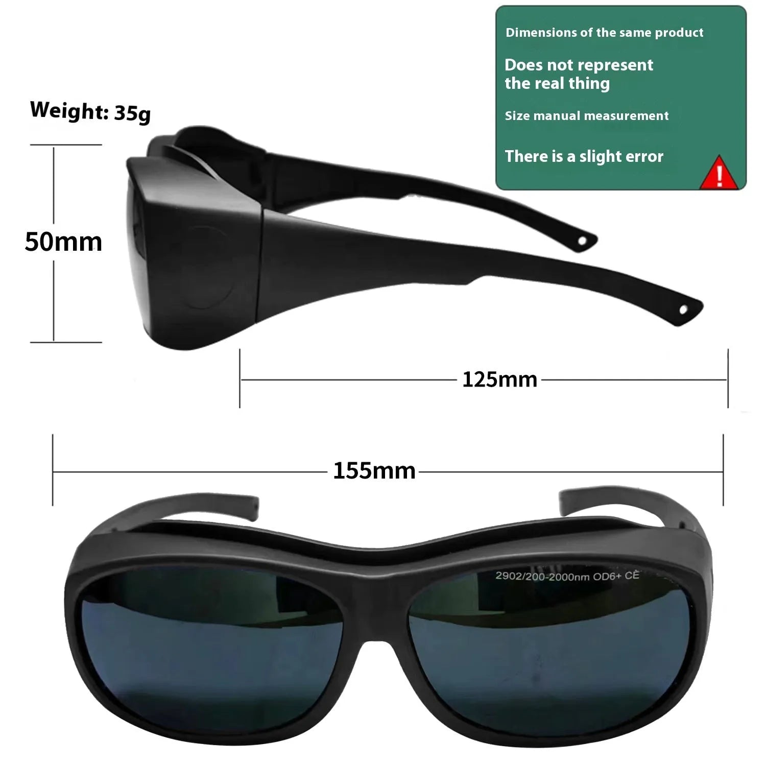A pair of clear PC laser safety goggles for skin rejuvenation and welding, offering 200-2000nm wavelength protection.