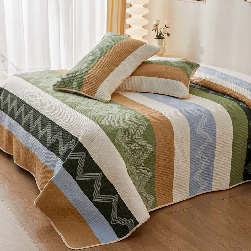 Pure cotton printed bed sheet set in a modern design, shown on a 2.2 metre bed.
