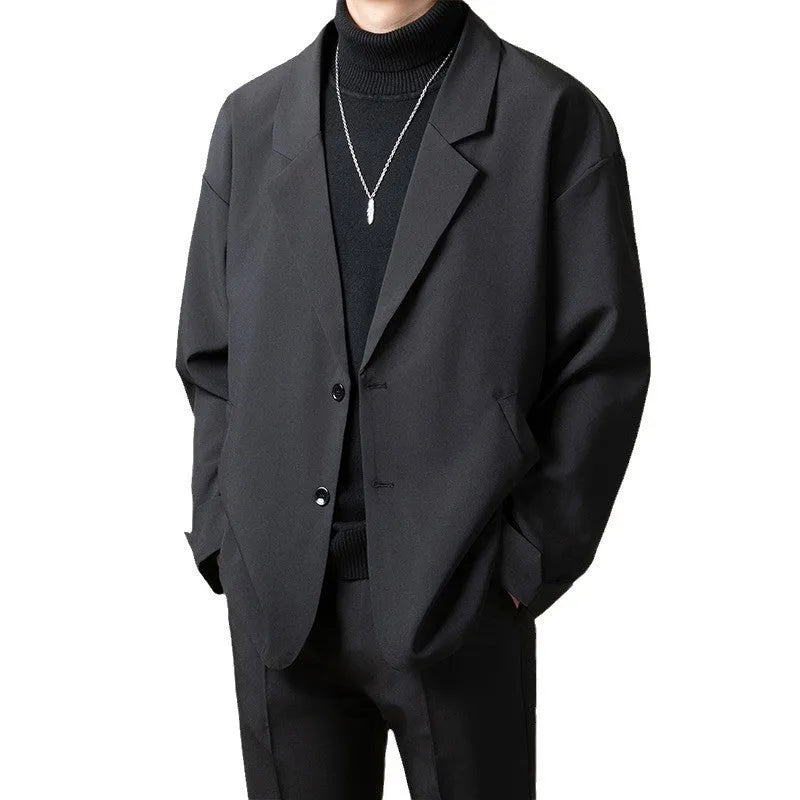 Men's loose-fit casual suit jacket in polyester blend fabric available in multiple colours