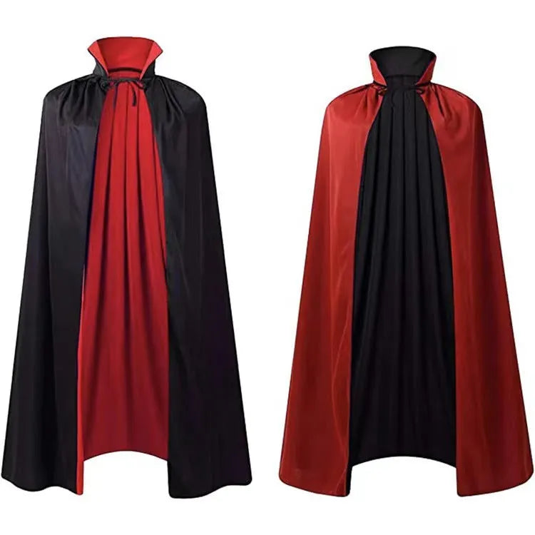 Children's black hooded wizard cloak costume with reversible design for Halloween dress-up