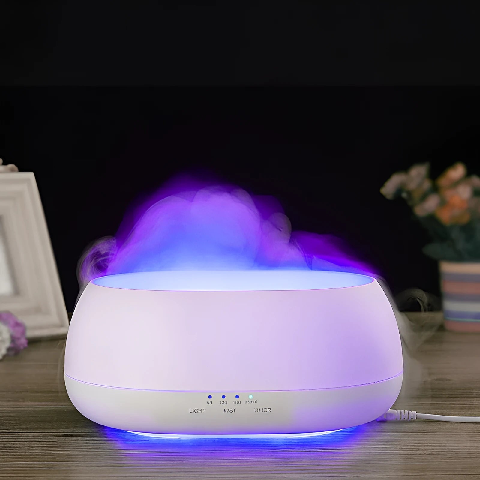 HOMEFISH 500ml white ultrasonic aroma diffuser with remote control and colourful LED light on a table