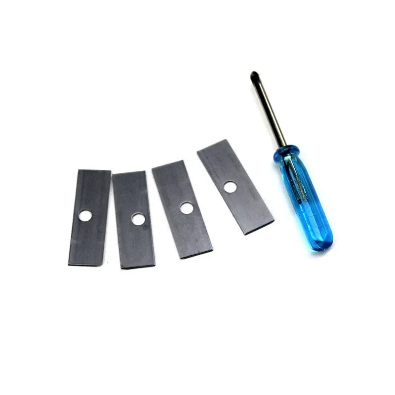 Geometric-shaped plastic pencil sharpener with four sharpening holes and an integrated screwdriver.