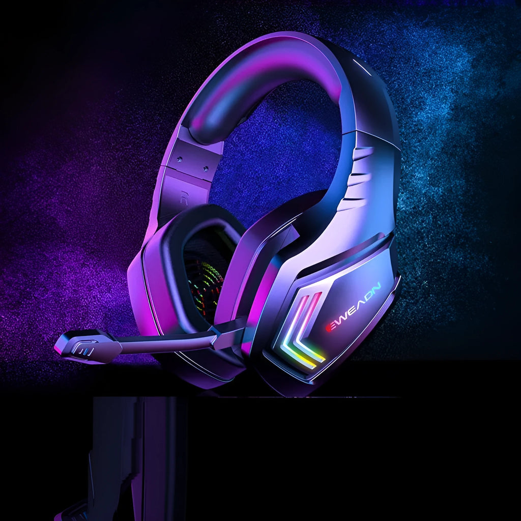 Black RGB wireless Bluetooth headset with noise reduction function and adjustable headband