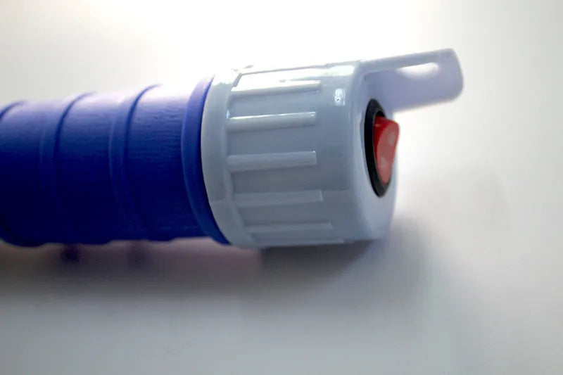 Blue and red manual plastic fuel transfer hand pump with tubing
