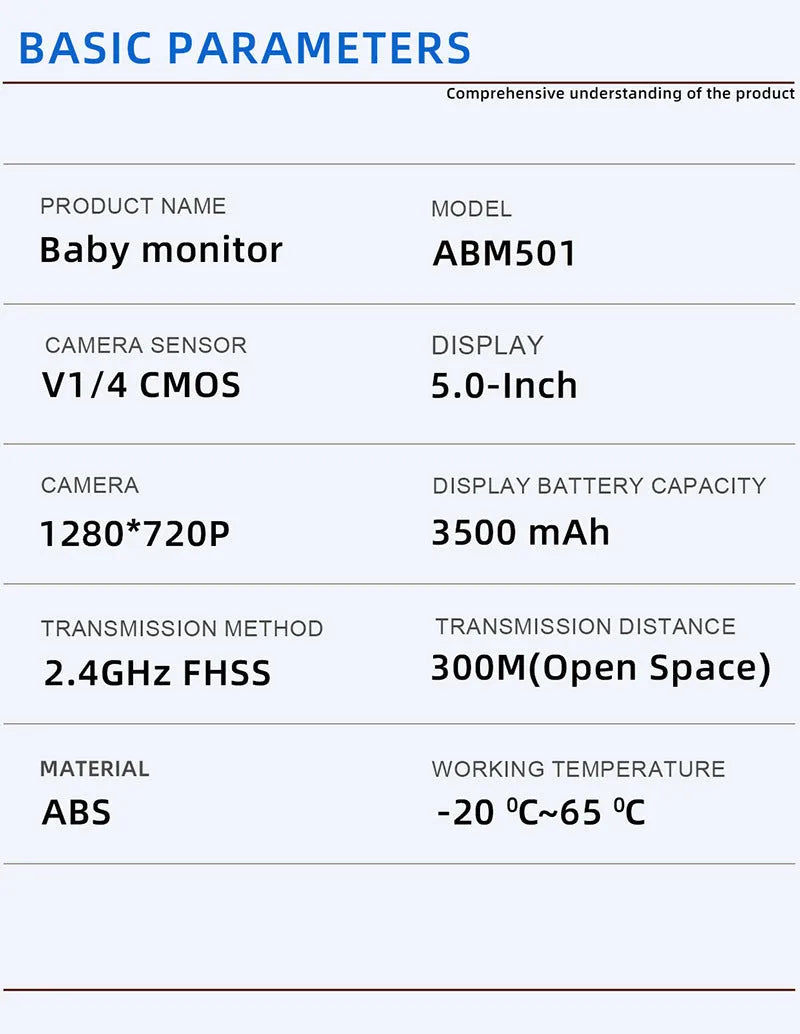 White wireless baby monitor with 5-inch HD screen and temperature display