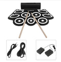 TSAI W760 black portable electronic roll drum pad with built-in speakers, silicone surface, and USB connectivity
