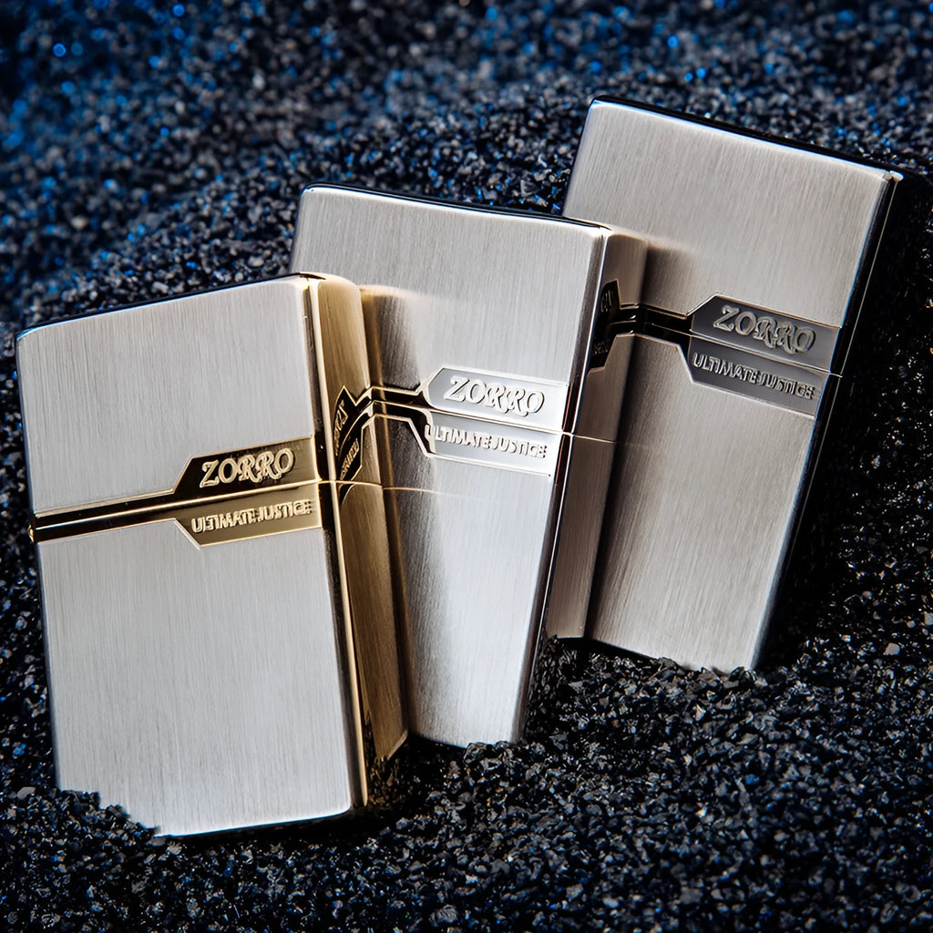 Zoruo copper windproof lighter narrow machine with keychain and shaver in brushed gold finish