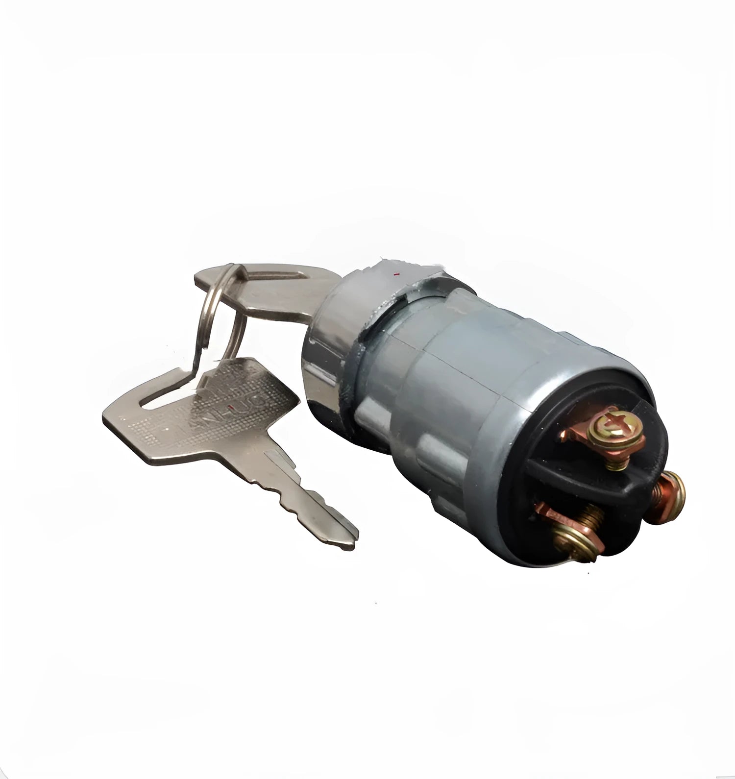 Copper automotive ignition switch and lock with key for truck and forklift repair.